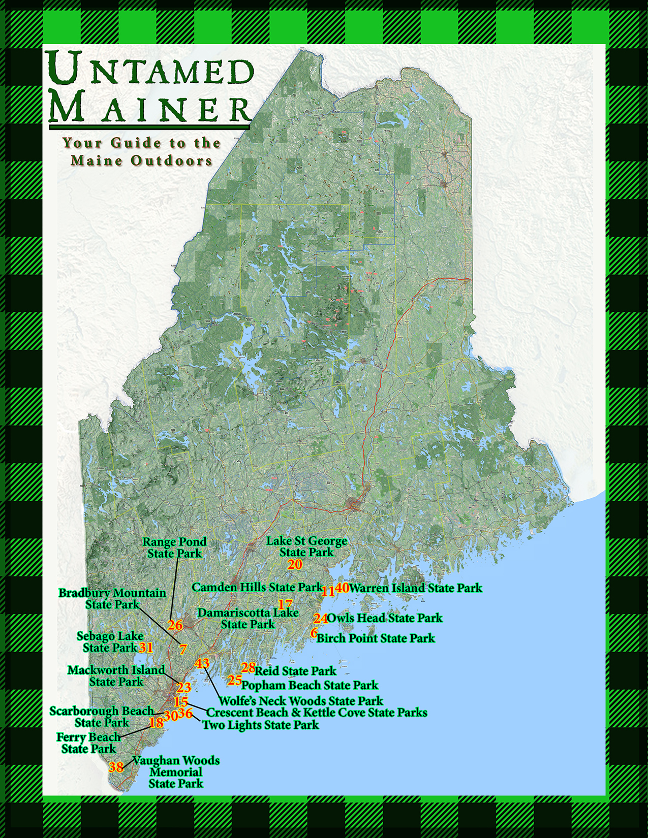 Maine State Park Locations- Southern Maine- Back Cover Map